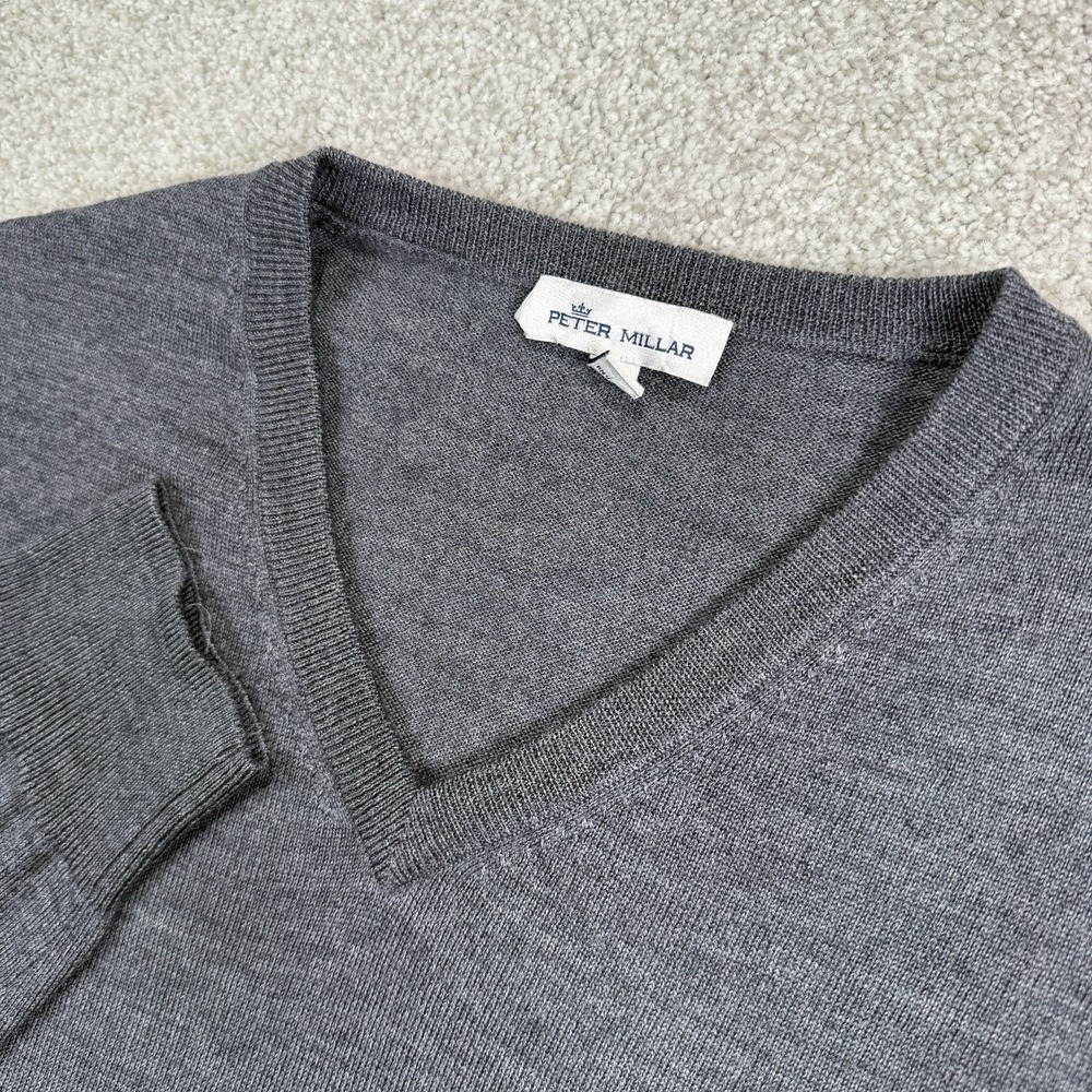 Peter Millar Sweater Mens XL Gray V Neck Wool Pullover‎ Golf